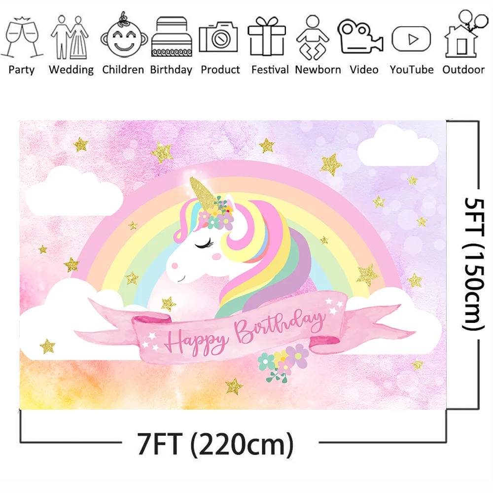 Mehofoto Unicorn Birthday Backdrop Pink Rainbow Cloud Unicorn Photography Background Unicorn Theme Birthday Party Backdrops