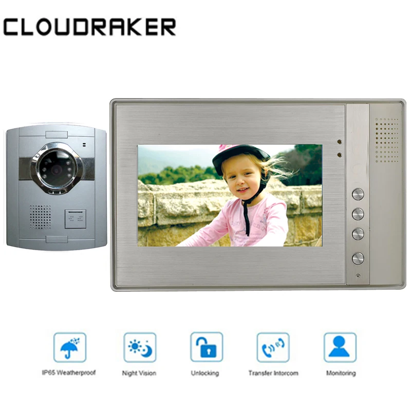 

CLOUDRAKER 7'' Video Doorbell Intercom System 1x Monitor with 1x Silver Wired Door Phone Camera Video Intercom