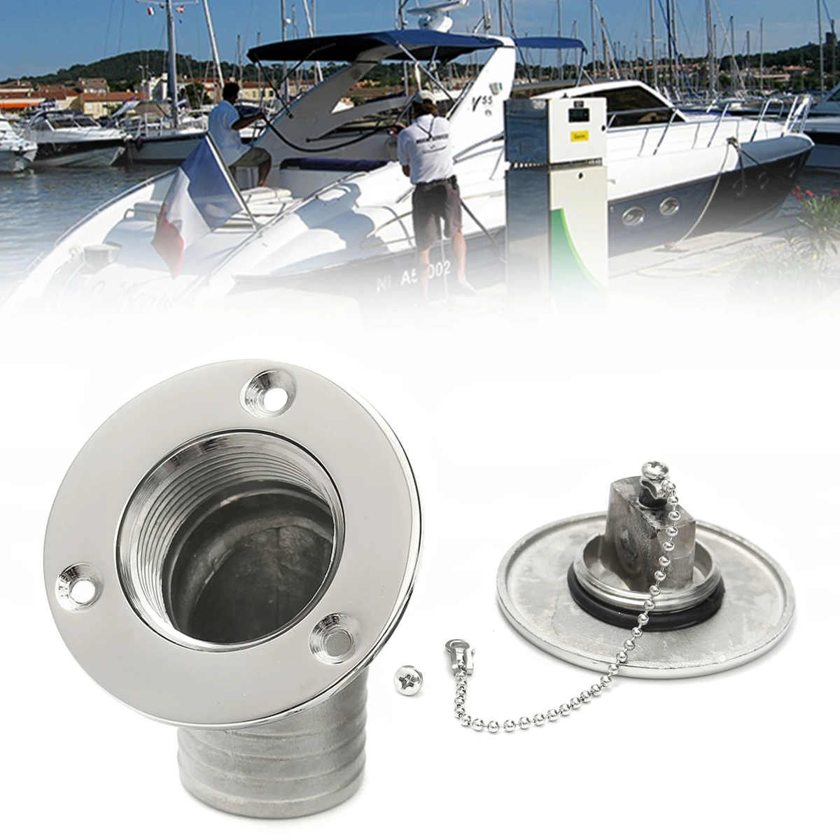 

KIWARM 316 Stainless Steel 1-1/2inch Boat Fuel Deck Filler Keyless Cap Marine Angled Fill WATER/FUEL/DIESELs/WASTE/GAS