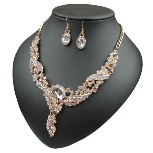 2 White Женское колье Bib crystal серьги ожерелье модная Ювелирная подвеска с цепочкой массивные ювелирные изделия для свадьбы 2 шт. ювелирные изделия - Окраска металла: 2 White