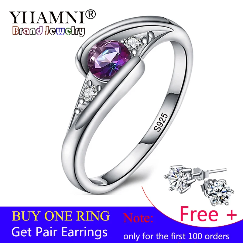 

YHAMNI 100% Solid 925 Sterling Silver Fine Fashion Ring Inlay Colorful Rainbow CZ Crystal Wedding Jewelry Rings For Women 5035-C