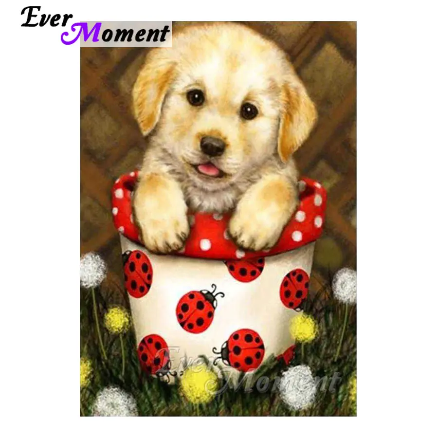 Ever Moment Diamond Painting Full Square Drill Dog Ladybug Animal Embroidery Picture Mosaic Rhinestone 5D DIY S2F307 | Дом и сад