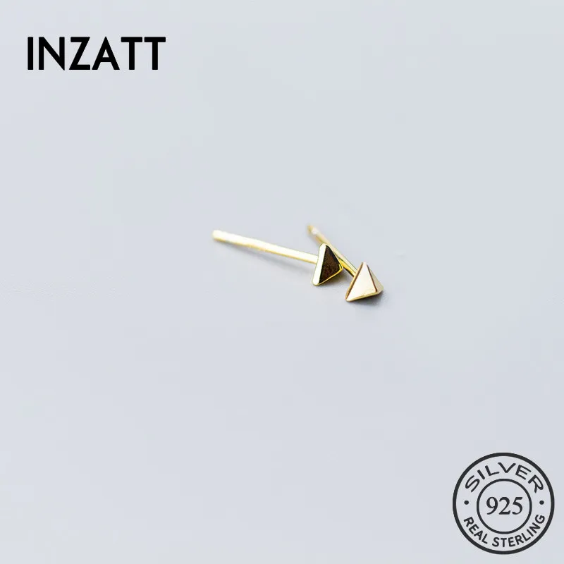 

INZATT PUnk Metal Geometric Triangle Stud Earrings 925 Sterling Silver Gold color For Women Party Jewelry Accessories Cute Gift