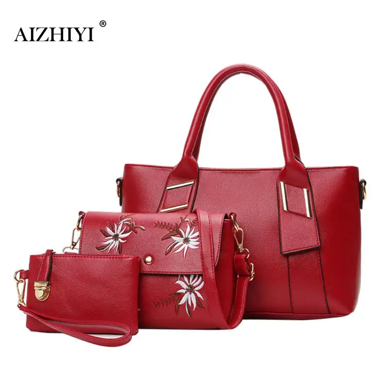 

3pcs/Set Women Fashion Portable Embroider Flowers Handbag Chain Elegant Clutch Shoulder Bag Crossbody Messenger Bag Ladies Bags