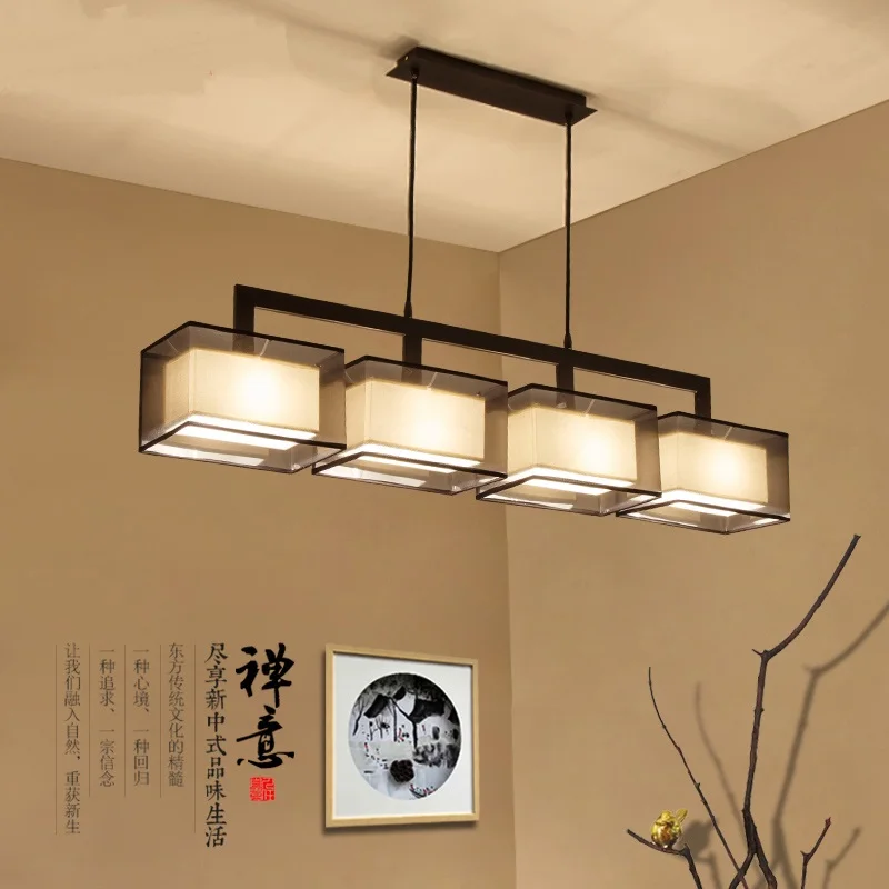 

Chinese style Iron restaurant three bedroom pendant lights study modern minimalist rectangular lighting hotel pednant lamp ZS141
