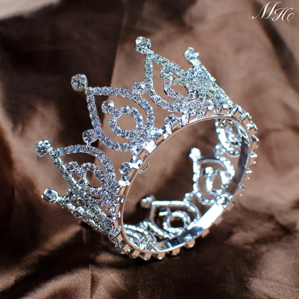 

Vintage Small Tiara Diadem Bride Round Hair Crown Clear Crystal Austrian Rhinestones Bridal Wedding Pageant Prom Party