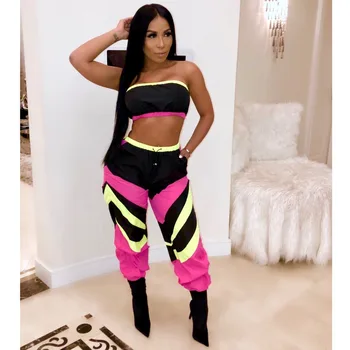 

Summer Fashion Model Patchwork Straless Sleeveless Women Sexy Tow Piece Outfits