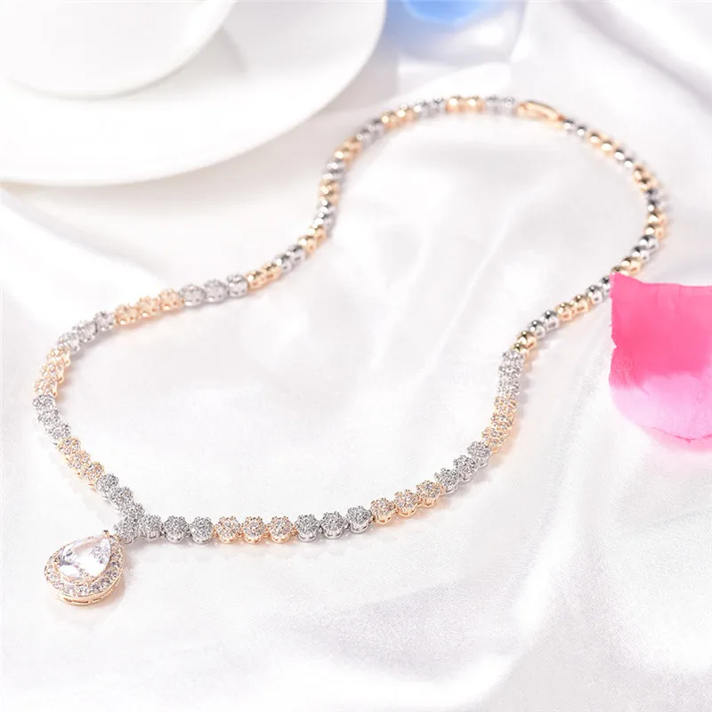 BUDONG Роскошные водослива Crystal Silver/Golor Цвет AAA+ цепь Цепочки и ожерелья для Для женщин Цирконий Свадебные украшения XUP800