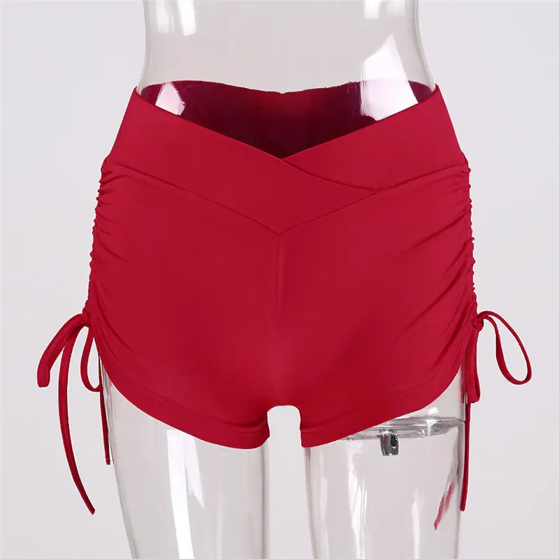 Sports Shorts Women High Waist Yoga Shorts Quick Dry Streetwear Breeches Purple And Red Solid Color Sports Shorts For Fitness (3)