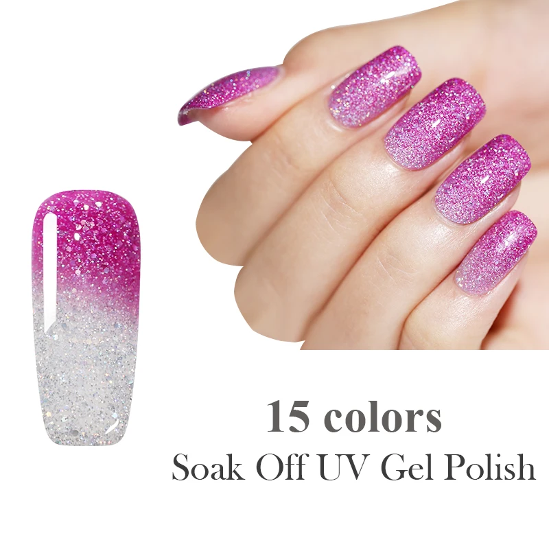 LEMOOC 8 ملليلتر الحرارية قوس قزح مسمار هلام البولندية وميض الثلاثية الأبعاد هلام الورنيش درجة الحرارة تغيير لون نقع قبالة الأشعة فوق البنفسجية...