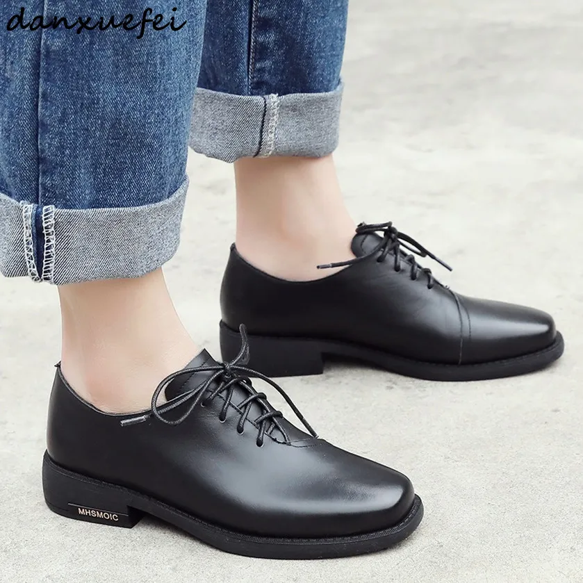 

Women's genuine leather lace-up flats oxfords gradient toe leisure female footwear retro british style brogues shoes for women