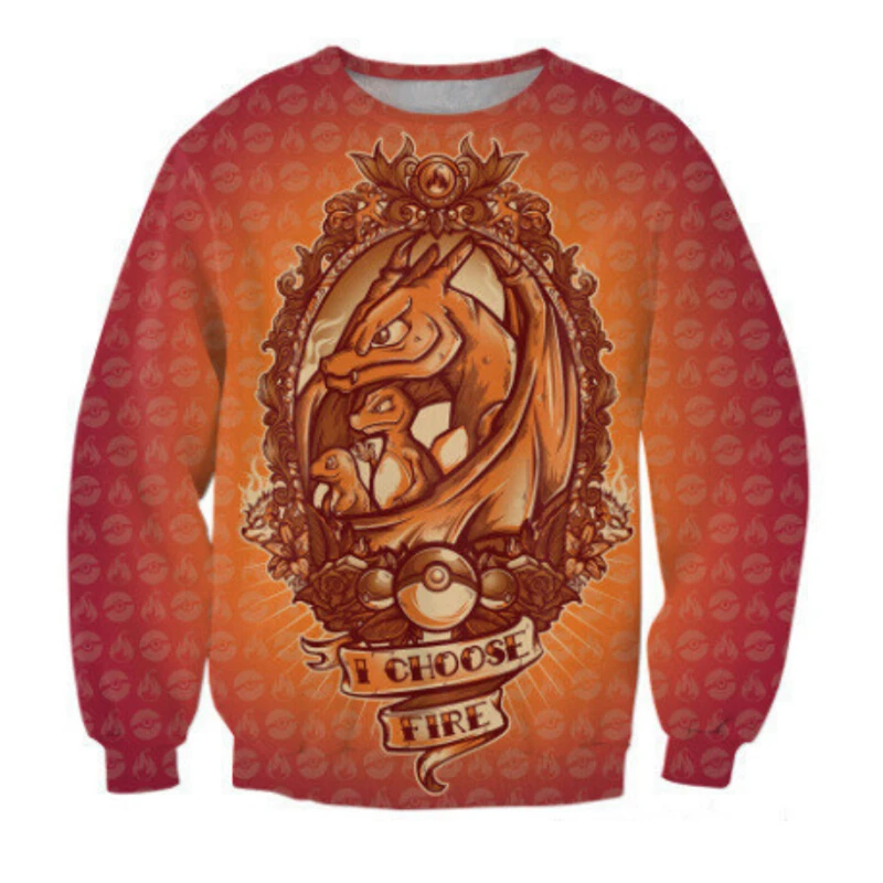 

Autumn and Spring Women Men 3D Print Bulbasaur Fiery dragon Pokemon Jumper I Choose Grass Crewneck Sweatshirt Casual Hoodies