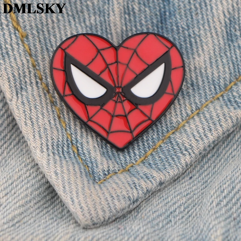 

DMLSKY Cartoon Spiderman heart Pins Enamel Pins and Brooches Women and Men Lapel Pin Backpack Badge Hat Pins Jewelry M3710