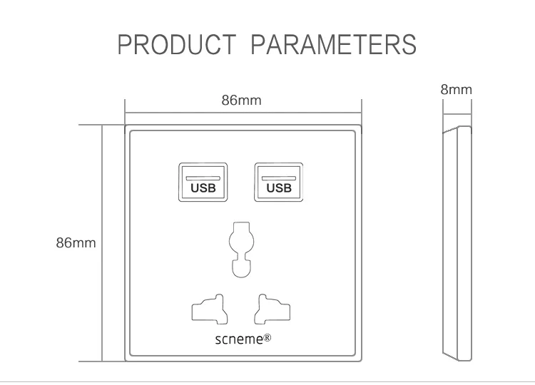 Универсальные розетки с двойным портом usb розетки, черный/золото Кристалл Акрил мощности источника питания, 10A AC110~ 250 В