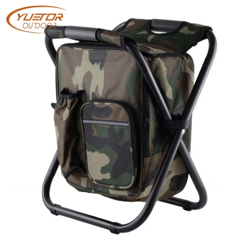 

YUETOR OUTDOOR Portable Ice Bag Stool Folding Stainless Steel Summer Beach Fishing Chair 600D Oxford Cloth Shoulder Backpack
