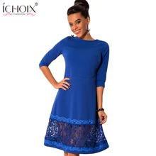 ICHOIX Новое Осеннее женское модное платье большого размера с О-образным вырезом и длинным рукавом, кружевное платье для девушек размера плюс, модные платья