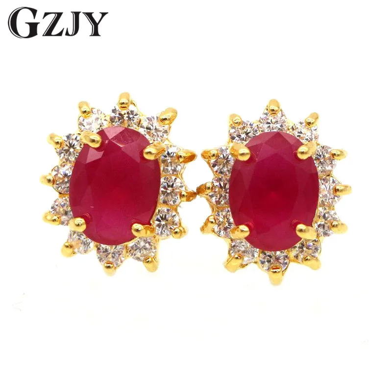 Модные ювелирные украшения gzjy овальные цветы чистого золотого цвета зеленый/красный циркон серьги гвоздики для женщин Свадебная вечеринка аксессуары Brincos