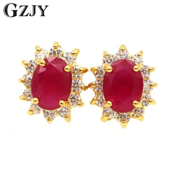 

GZJY Fashion Jewelry Oval Flowers Pure Gold Color Green/Red Zircon Stud Earring For Women Wedding Party Accessories Brincos