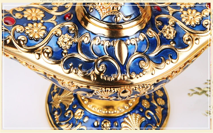 Aladdins волшебная лампа Косплей золотой металлический резной полый Легенда лампа полый Аладдин волшебный Джинн свет Желая горшок Декор Детский подарок