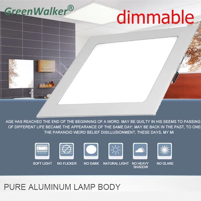 

2019 Square Dimmable LED panel downlight 3W 6W 9W 12W 15W 18W Ceiling Recessed Slim dimming LED Panel Light for Kitchen Bathroom