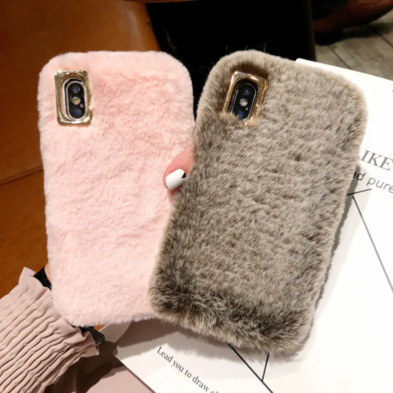 Роскошный пушистый кроличья шерсть чехол для телефона iphone 7 8 6 6s plus X XS MAX XR