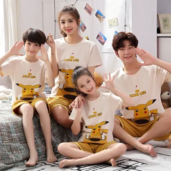 

Baby Pikachu Pajamas for Family Matching Clothes Summer Short Sleeve Shirt +pant Daddy Girls Father Daughter Son Clothes Mum