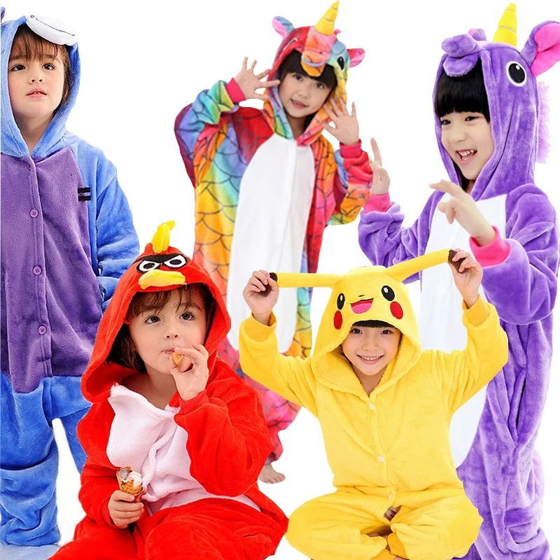 Новый комплект детских пижам kigurumi с рисунками животных для мальчиков и девочек; пижамы для костюмированной вечеринки с единорогом для детей; комбинезон с капюшоном; зимняя одежда для сна