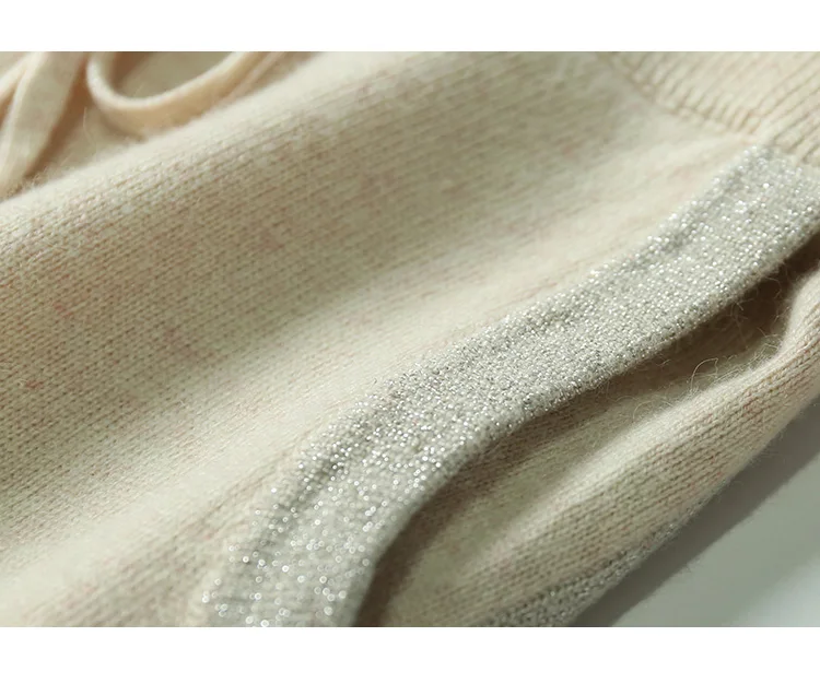 Шерсть полностью настоящая трикотажная двухкомпонентная Женская цветная подходящая яркая линия пуловер свитер повседневные брюки кашемировый костюм для женщин