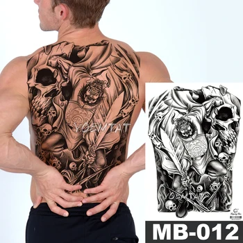 

48*35 cm large tattoo stickers Death Warrior waterproof temporary flash tattoos full back skull pattern body art for men women