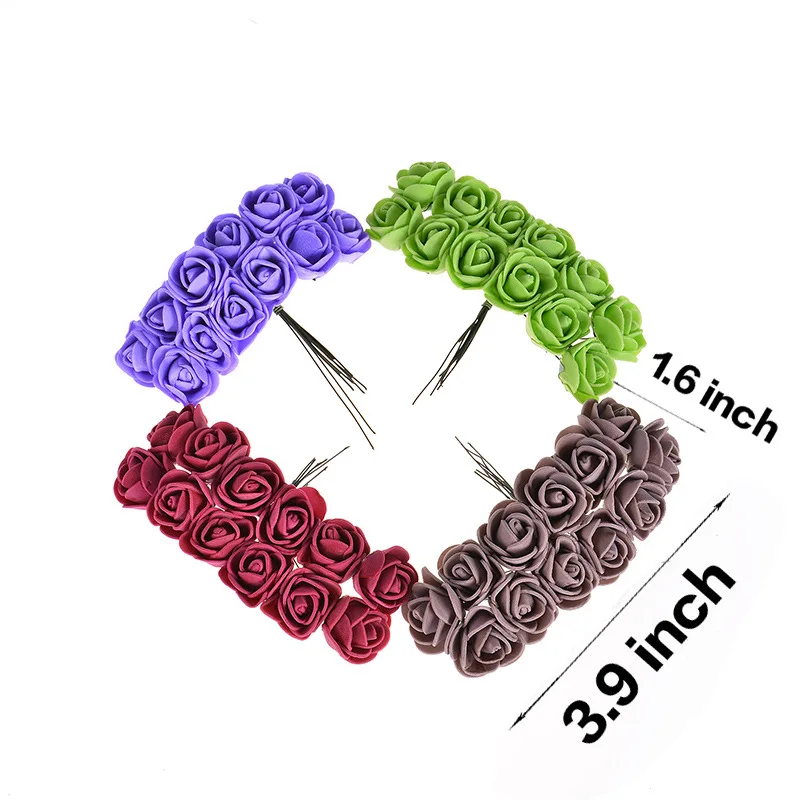 144pcs 2cm Dia Rose Head Mini Foam Rose Artificial Flower Bouquet Multi-color Rose Wedding Flower Decoration Fake Rose Flower