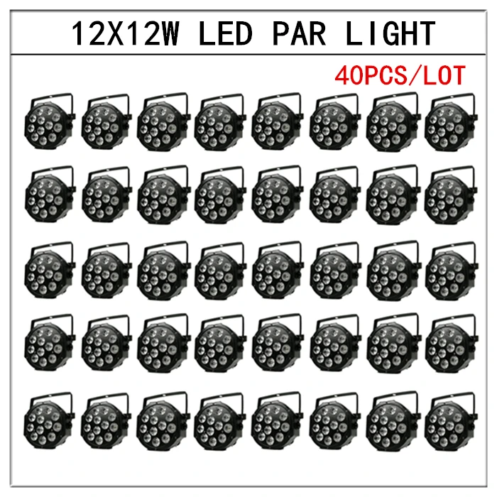 40pcs/ rgbw 4in1 12x12w led par lights flat led dmx professional dj equipment new %