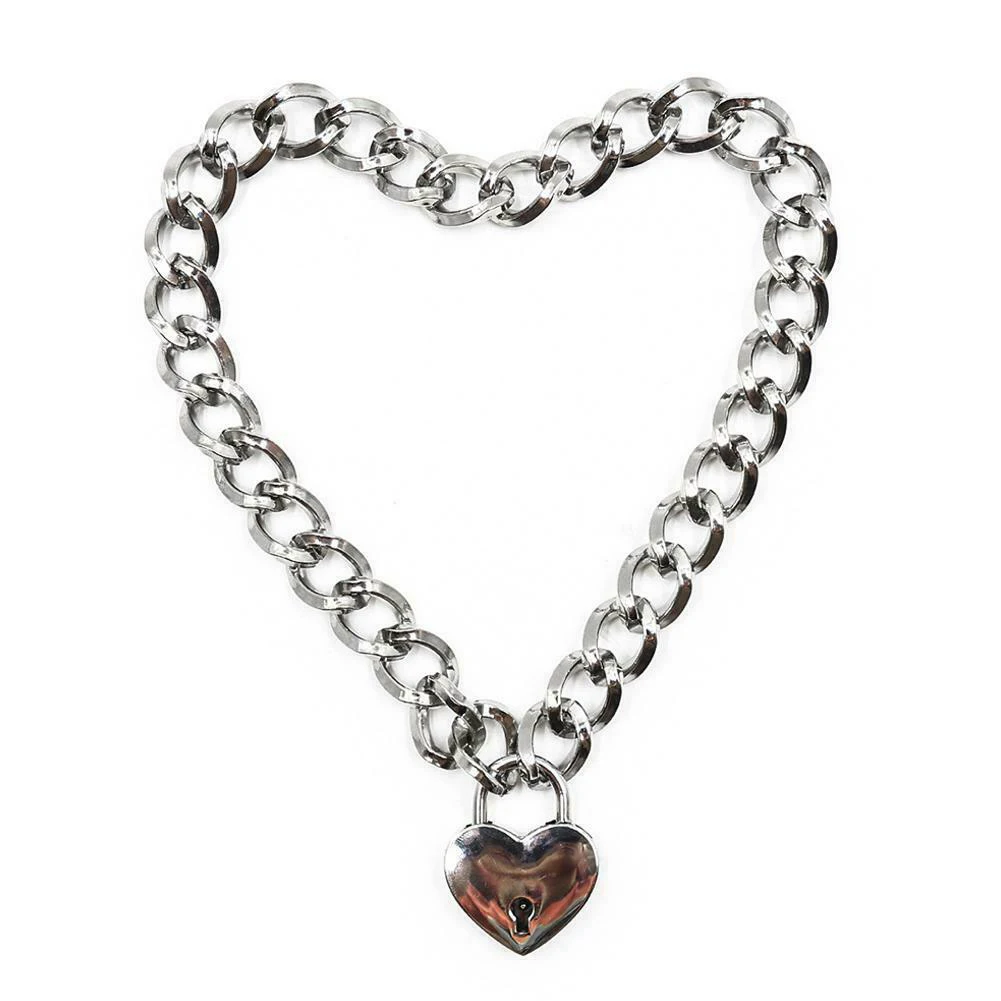 New Silver Color Metal Collars Neck Pet Play Heart-Shape Padlock Metal Necklace For Dog