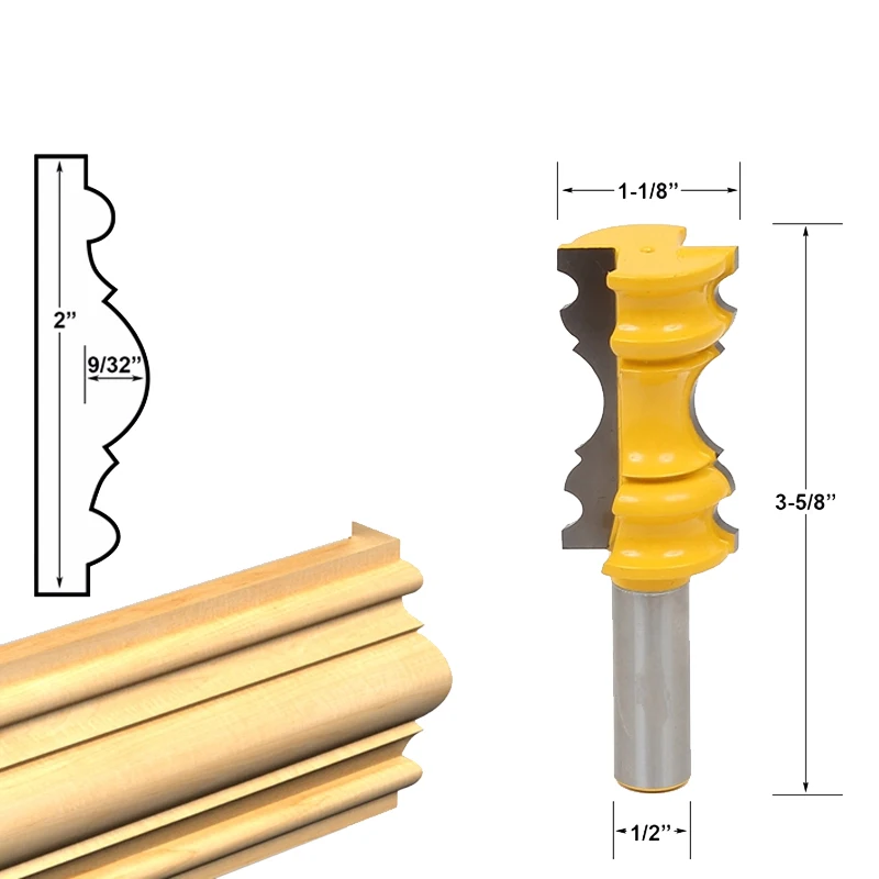 

1pcs Large Elaborate Chair Rail Molding Router Bit - 1/2" Shank
