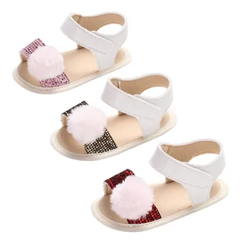 

2018 Casual Baby First Walkers Summer Fashion Hairball Sequins Decoration Kid Crib Shoes Soft Sole Antislip Prewalkers H1