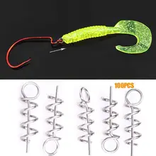 100PCS/Lot Smooth Lure Baits Fishing Hooks Stainless Metal Spring String Lock Fishing Screw Needle Worm Jigging Bait