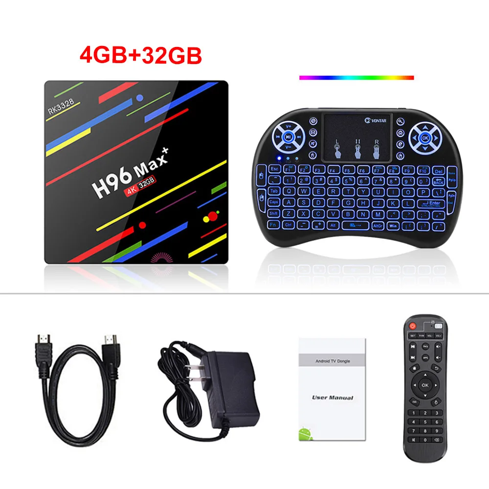 VONTAR H96 MAX плюс ТВ Box Android 8,1 4gm оперативной памяти 64 Гб Rockchip RK3328 USB3.0 H.265 4 K Youtube Netflix Google Play Smart ТВ H96MAX - Цвет: 4G32G i8 backlit