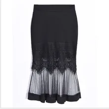 Новинка, Женская юбка, летняя, тонкая, кружевная, сетка, пэчворк, труба, сексуальная, офисная, модная, миди, юбка для девушек, бодикон, юбка Q341