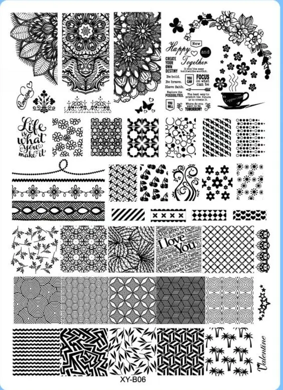 Kimcci 1 шт. пластины для штамповки ногтей различные дизайны DIY изображения акриловый дизайн ногтей шаблоны для маникюра трафареты инструменты для маникюра - Цвет: B06