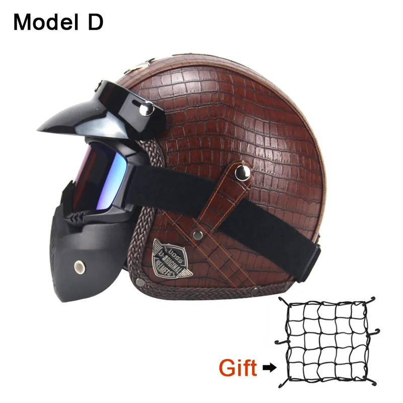 3/4 кожаные мотоциклетные очки винтажные полушлем для байкера скутер Cruiser Touring универсальный шлем Harley Net - Цвет: Model D