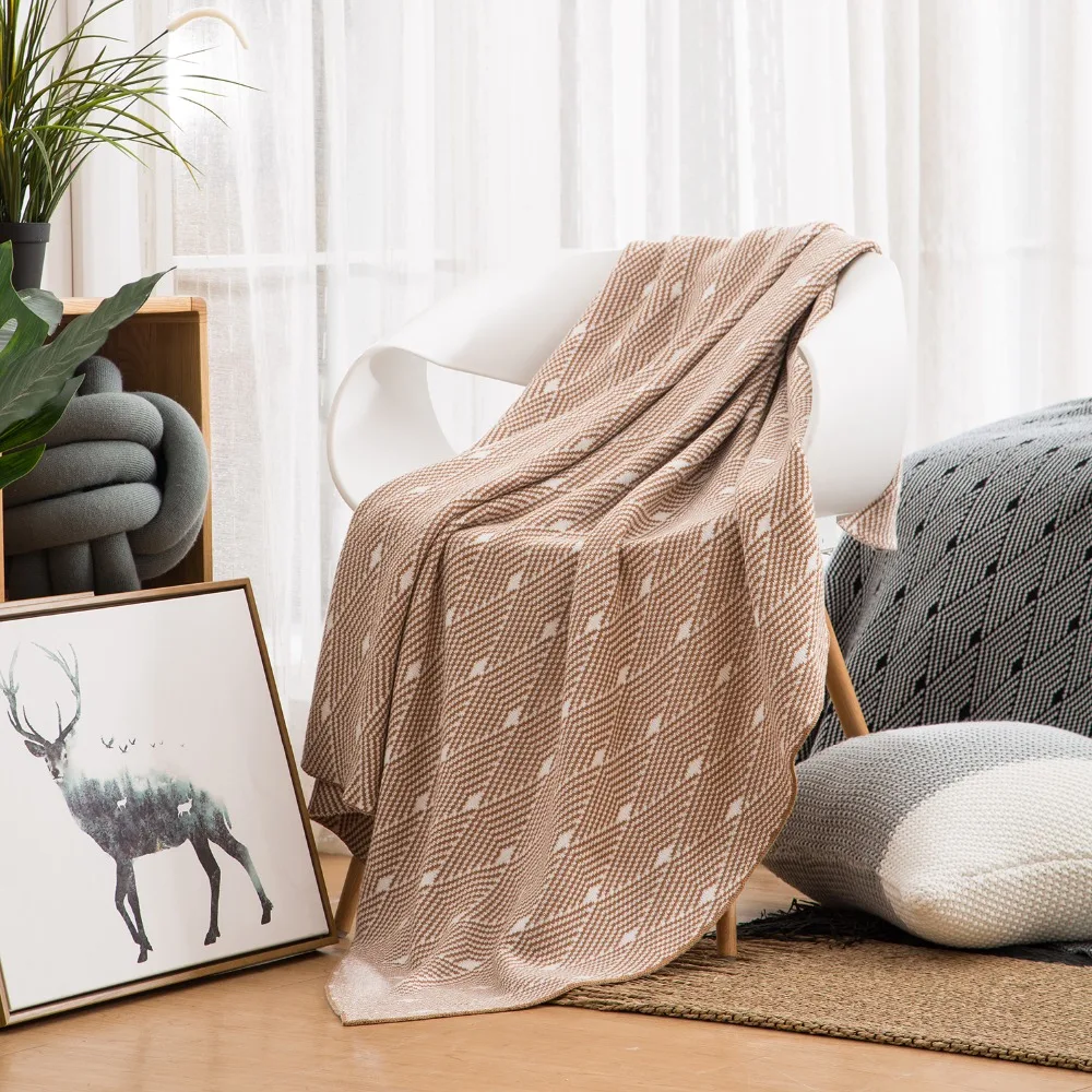 

cotton geometric Jacquard blanket for bed sofa aircondition chunky knit weighted throw with tassels adult Bedspread