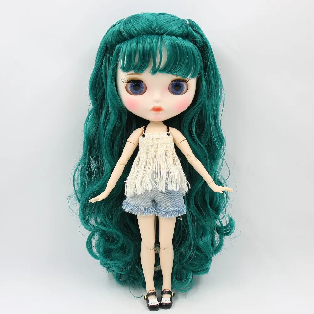 Valeriya - Premium Custom Neo Blythe Yashil sochli, oppoq terili va to‘q po‘stloq yuzli qo‘g‘irchoq 1