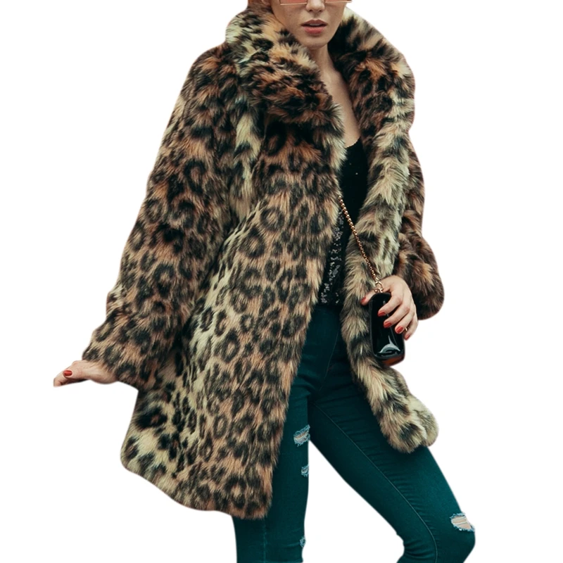 Artificielle D'hiver Manteau Longues Imprimé Fourrure Dame Léopard Himanjie Survêtement De Et Femmes Boucle Faux À Manches Automne Avec Ybfy76g