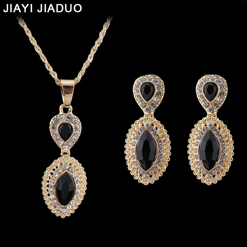 Jiayi jiaduo индийские Свадебные украшения наборы для женщин золотого цвета ожерелье серьги набор кулон свадебные вечерние подарок аксессуары подарок