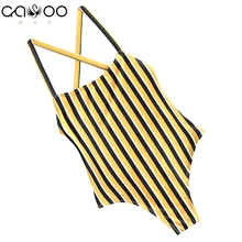 Полосатый Цельный купальный костюм с перекрестной спинкой, Женский монокини с открытой спиной, купальный костюм, спортивный боди, купальный костюм, желтый, черный