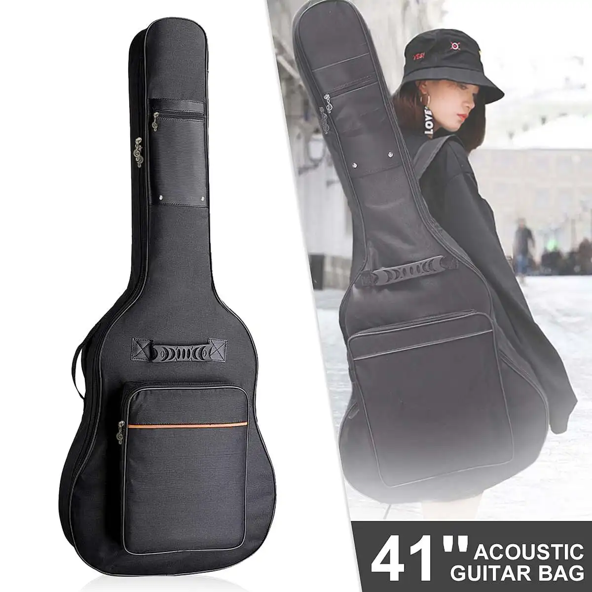 

41 Inch Classic 5mm Thick Padded Canvas guitar bag Backpack With double Shoulder Straps for 38/39/40/41 inch Acoustic Guitar