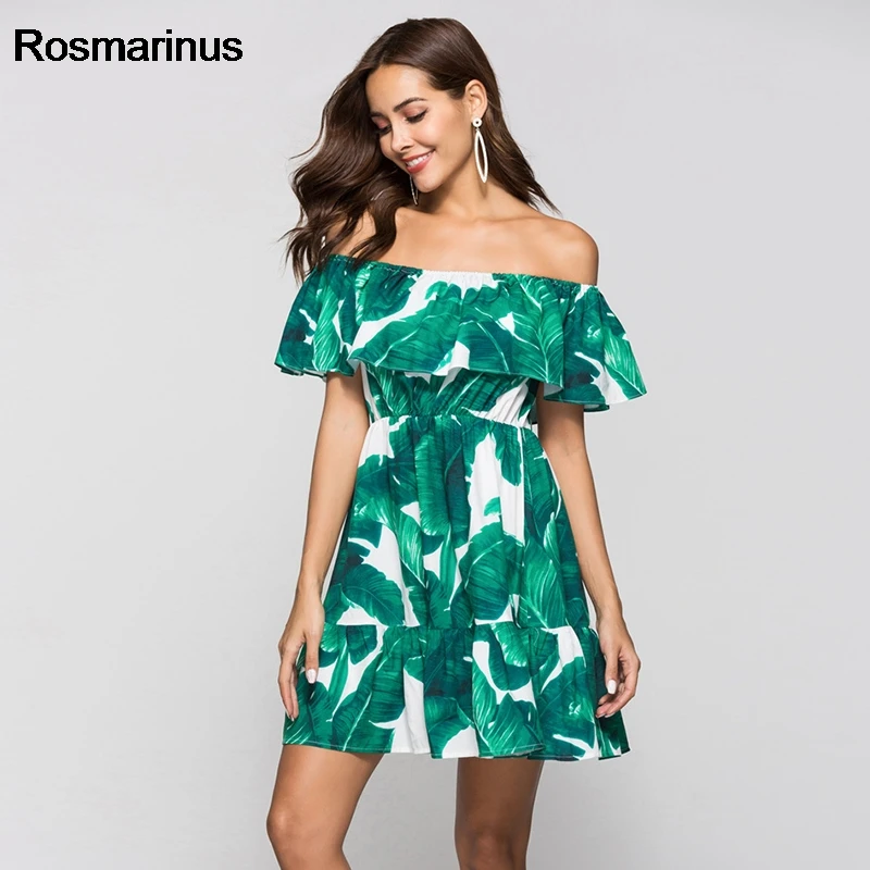 Rosmarinus короткие платья летние женские косой вырез с оборками короткий рукав