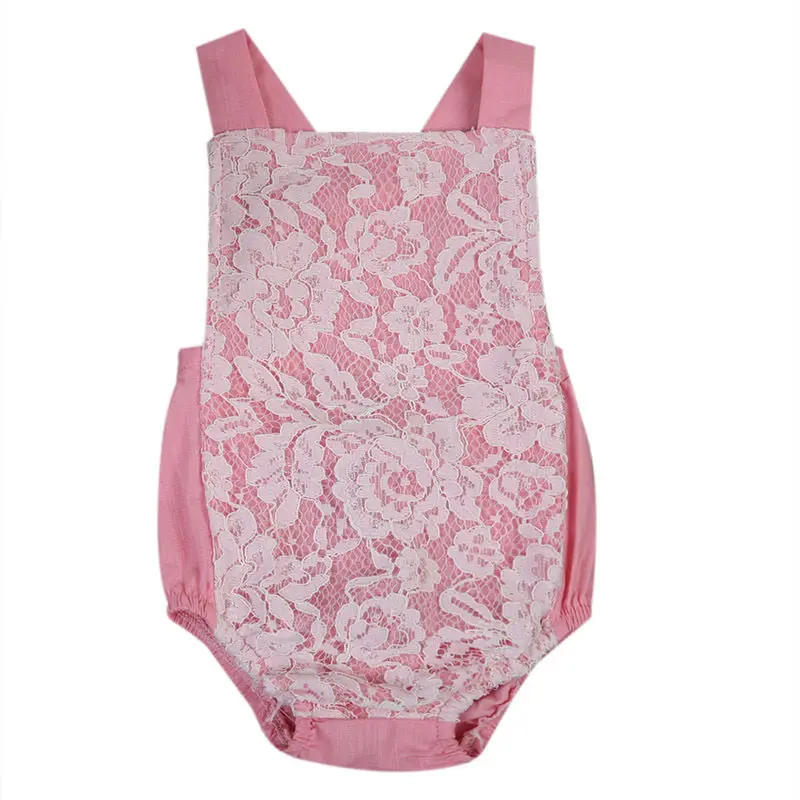 2017 Rose Red Cute Infant Baby Girl Sleeveless Lace Floral Bodysuits