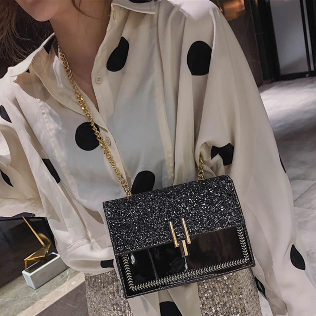 

Women's Humanized And Elegant Design Versatile Fashion Sequins Small Square Bag Solid Chain Diagonal Bag Shoulder Bag Apr 22