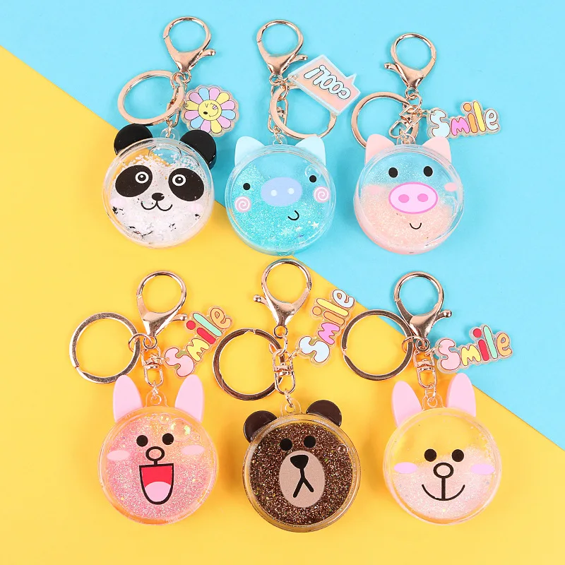 

Cute Cartoon Animal Keychain Creative Panda Brown Bear Pig Rabbit Quicksand Sequin Key Ring Bag Pendant for Women Bag Key Chain