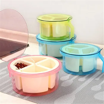 

Simple Circular Seasoning Storage Box Colorful Detachable Flip Kitchen Plastic Anti-dust Seasoning Box With Spoon Kitchen Tools